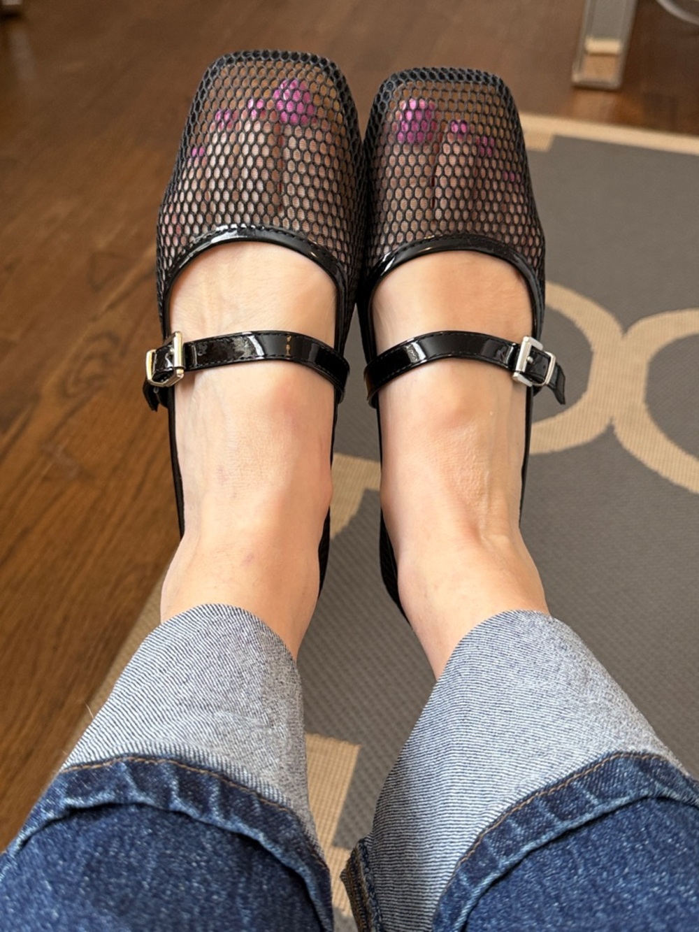 NWOT Black Mesh Mary Jane Flats -  Patent Strap Euro 38 (US7.5) ❤️